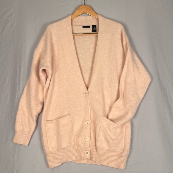 Moda International Fuzzy Angora Knit Cardigan Sweater Womens XL Peach Oversized - Picture 1 of 12